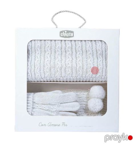 Qızlar üçün dəst (papaq + şərf + əlcəklər) Chicco 9004965000000-30, 18-24 ay, ağ — Bakı