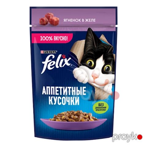 Pişiklər üçün nəm yem Purina Felix, jeledə quzu əti ilə, 75 q — Bakı