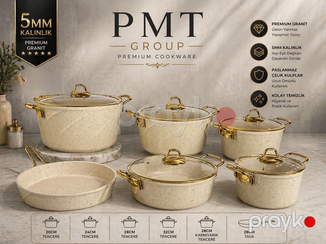 Yemək hazırlanması üçün qab-qacaq dəsti PMT SU-LI0093, qranit, 2/24/28 /32 sm, krem/qızılı — Mallar, Bakı (2)