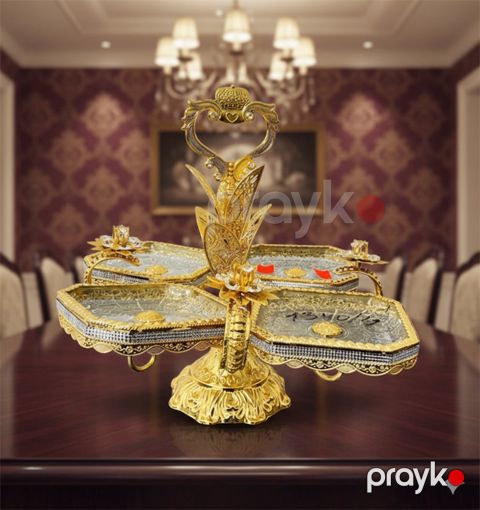 Şirniyyat qabı KahnMix070137, paslanmayan polad, qızılı, fiqurlu, 46x37 sm - KahnMix070137 — Bakı