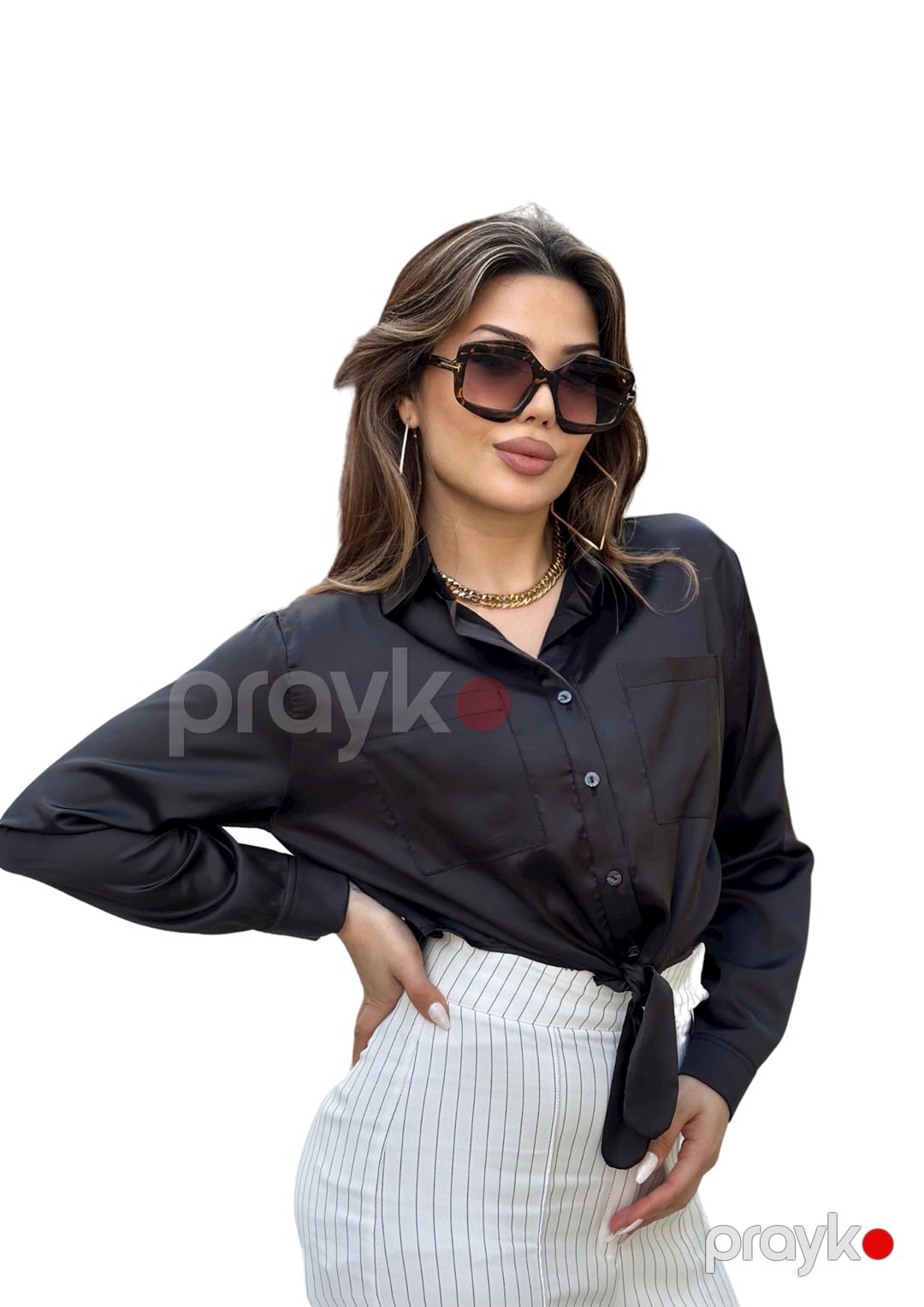 Qadınlar üçün uzunqol bluz Vetex_5, qara, atlas, ölçü M — Mallar, Bakı (2)