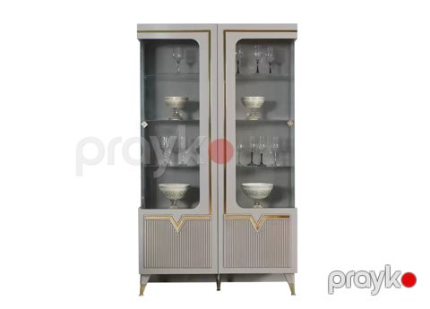 Vitrin Stil Mebel Avangard, laminat, boz/qızılı, 110x188x49 sm — Bakı