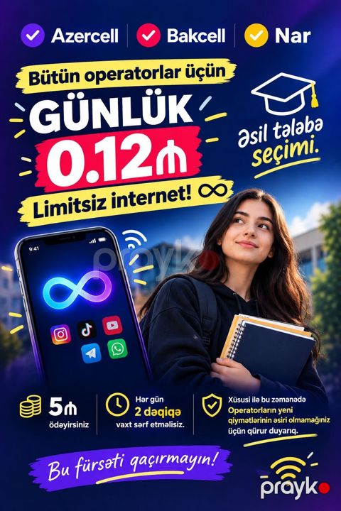 Günlük limitsiz internet xidməti – bütün operatorlar üçün (Azercell — Bakı