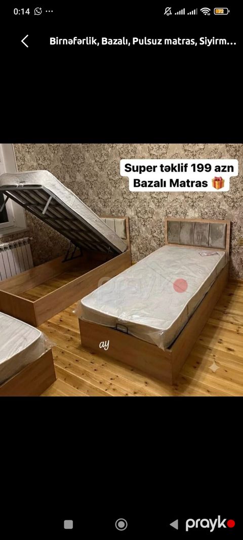 Birnəfərlik bazalı çarpayı + pulsuz matras - Ölçü: tək nəfərlik — Bakı