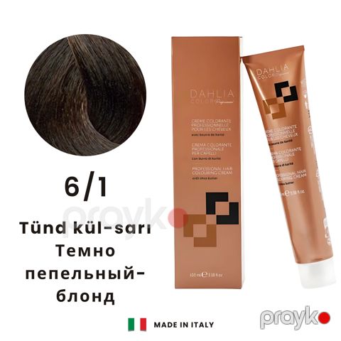 Krem-boya saçlar üçün Dahlia Color Professional 6/1 Tünd kül-sarı, 100 ml — Bakı