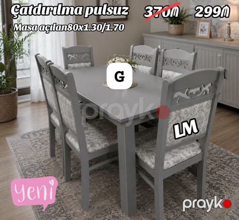 Yemək otağı üçün 6 nəfərlik masa-stul dəsti - Rəng: boz - Dəst: 1 — Bakı