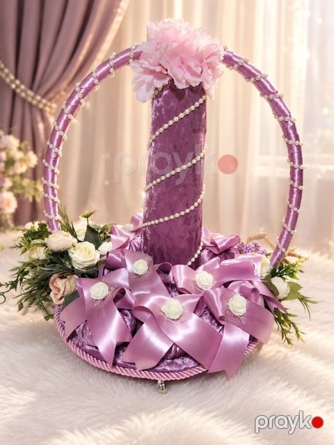 Zərif bəzəkli nişan/xınayaxdı səbəti - Rəng: bənövşəyi-lilac — Bakı