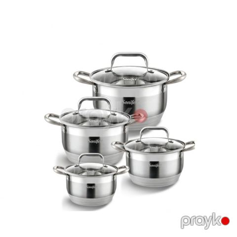 Qab-qacaq dəsti Sonifer NV-773619, gümüşü, paslanmayan polad, 16/20/24/28 sm, 8 parça — Bakı