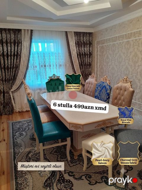 Yemək otağı üçün klassik üslubda masa və 6 ədəd stul dəsti — Bakı