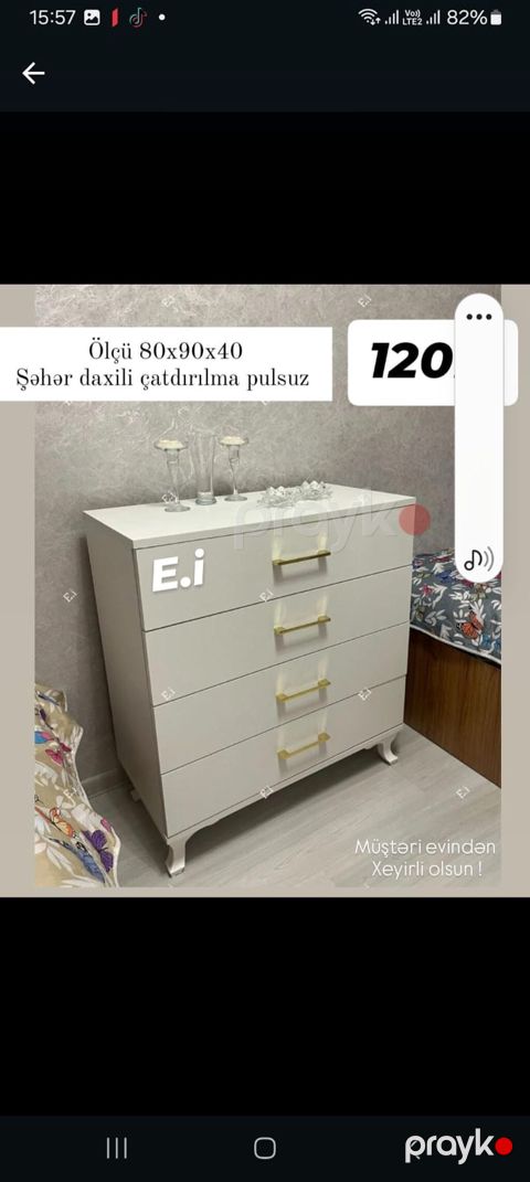 Ağ rəngli 5 çekmeceli komod - Ölçü: 80×90×40 sm (şəkildə — Bakı