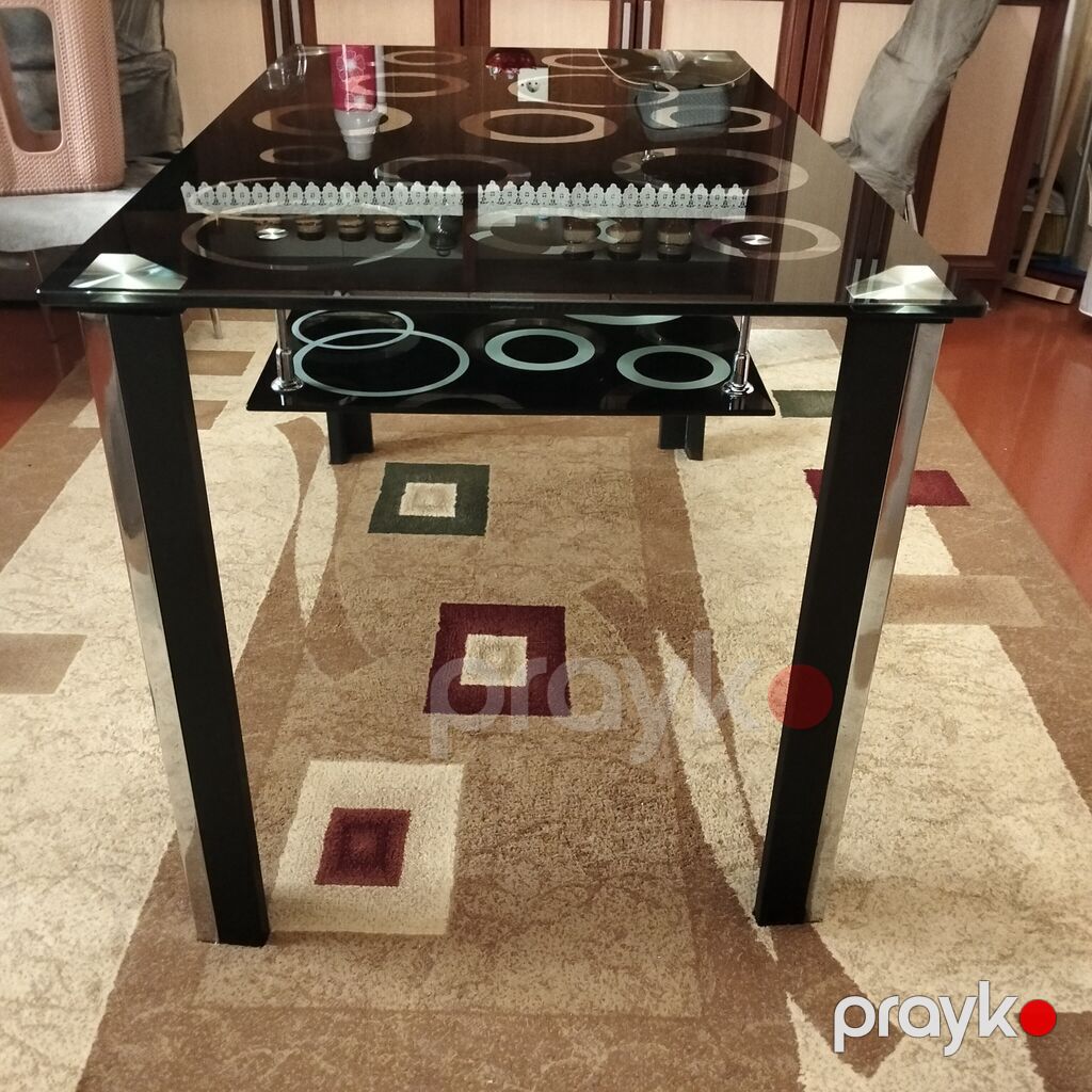 Şüşə səthli müasir yemək/çay masası - Üst hissə: qalın, parlaq qara — Masalar, Sabirabad (4)