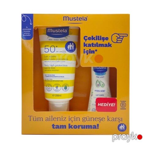 Günəşdən qoruyucu losyon Mustela Very High Protection SPF50+ 200 ml + Bədən losyonu Mustela Hydra Bebe 100 ml — Bakı