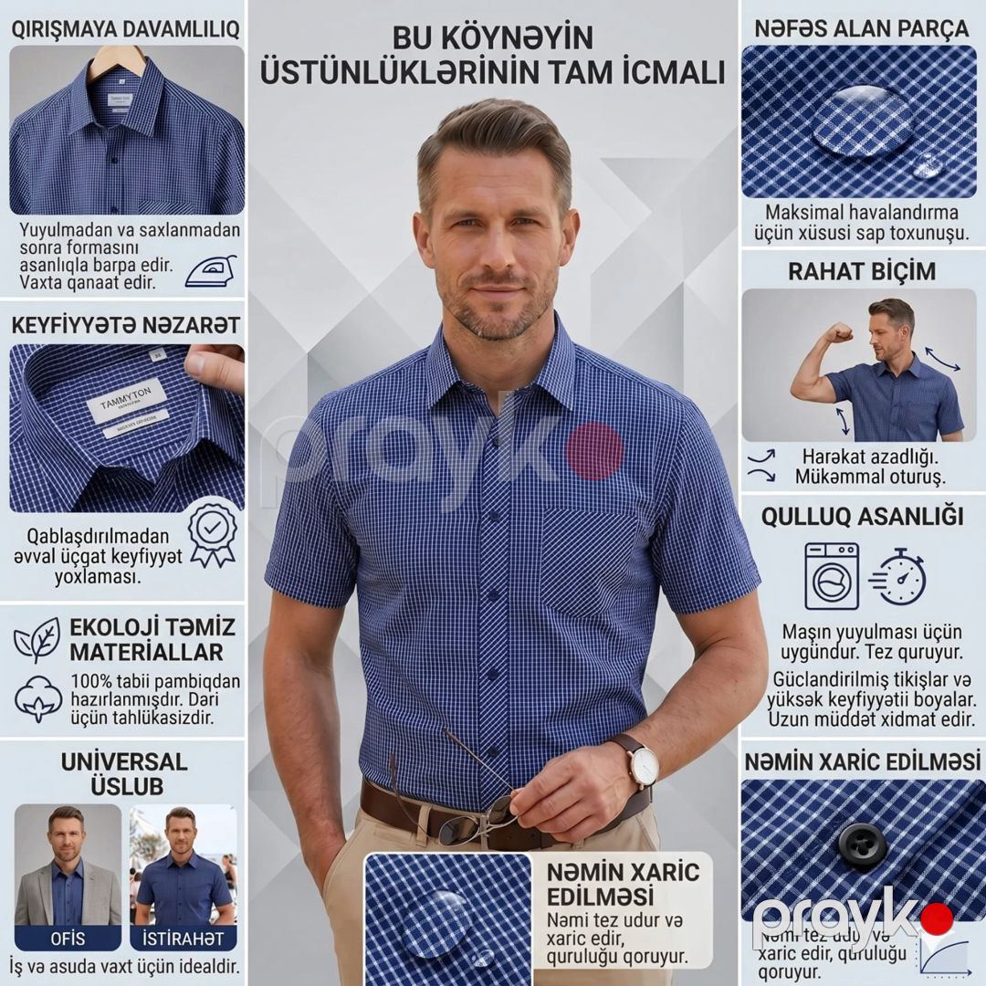 Kişilər üçün qısaqol köynək 58-1368, göy, pambıq/viskoz, ölçü XL — Mallar, Bakı (3)