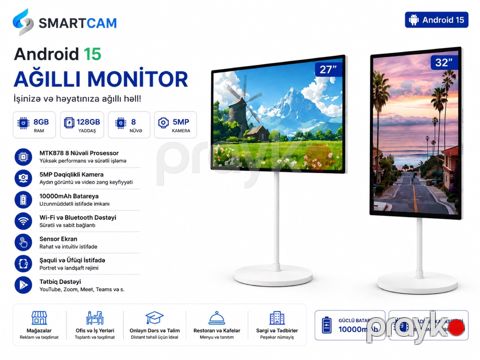 27” və 32” Android 15 ağıllı monitor — Bakı