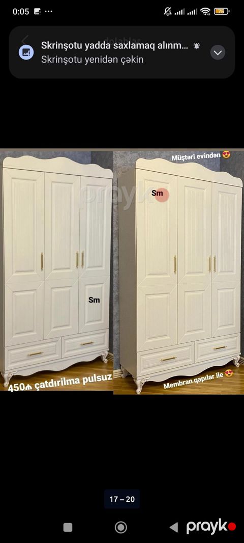 Ağ rəngli 4 qapılı geyim dolabı - Klassik dizayn: yuxarı hissədə — Bakı