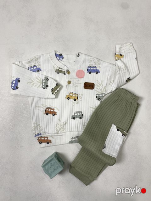 Dəst 3194, xaki, pambıq, ölçü 3-6 ay — Bakı