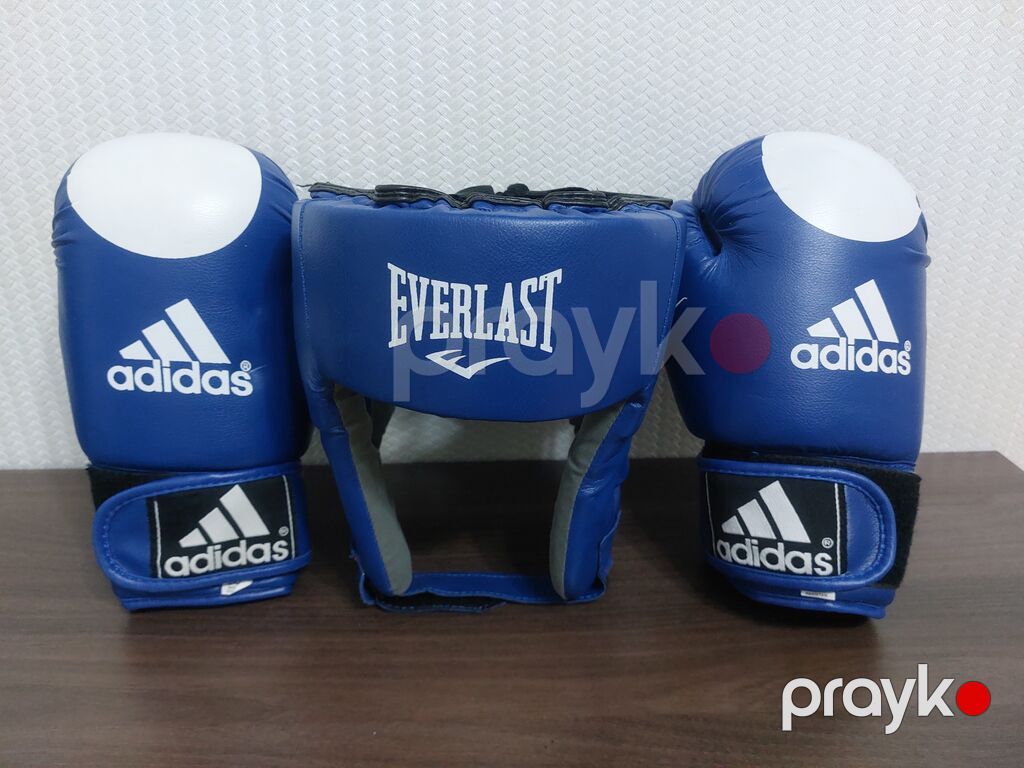 Boks dəsti – Adidas əlcəkləri + Everlast başlıq - Brend və model — Döyüş sənətləri, Bakı (2)