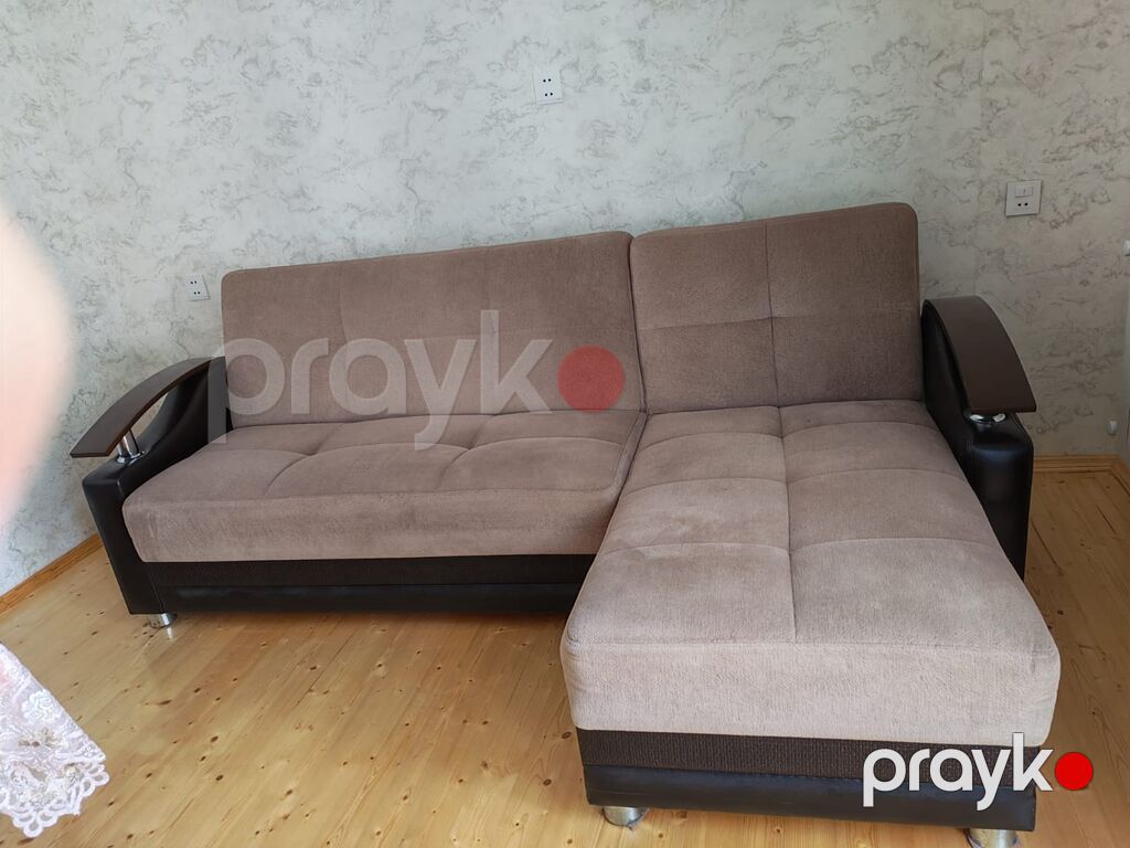 Künc divan və tək fauteuil dəsti - Rəng: kapuçino/boz-bej oturacaq və — Yumşaq mobilya dəstləri, Bakı (2)