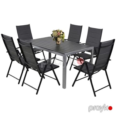 Bağ üçün mebel dəsti HomeDepot 1+6, qara, 6 nəfərlik, masa 180x90x76 sm, stul 55x60x95 sm — Bakı
