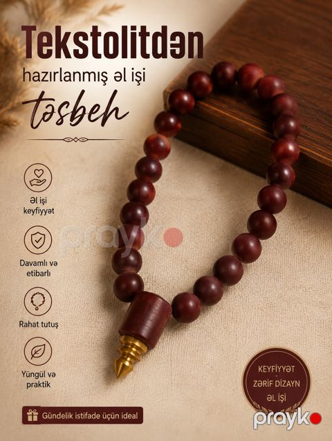 Təsbeh, Tünd qırmızı, Tekstolit, 155 mm — Bakı