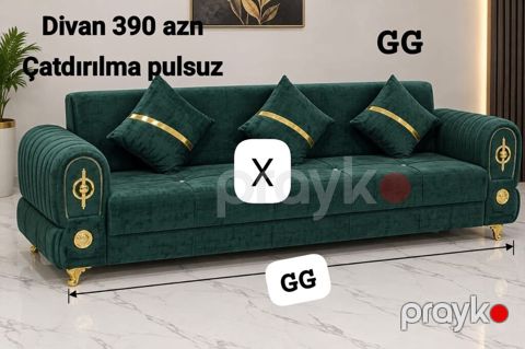 Mebel: Yaşıl məxmər divan - Qiymət: 390 AZN (şəkildə göstərilib) — Bakı