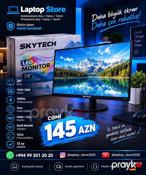 Skytech 24" Monitor — 145 AZN İş, təhsil, ofis, film və gündəlik — Bakı