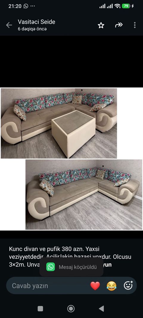 Kunc divan ve pufik 380 azn. Yaxsi veziyyetdedir. Acilir,lakin bazasi — Aişə Xanım — Sofas