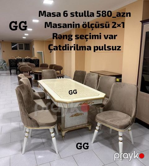 Yeni və Sifarişlə Masa 6 stulla 580_azn Masanin ölçüsü 2×1 Rəng seçimi — Bakı