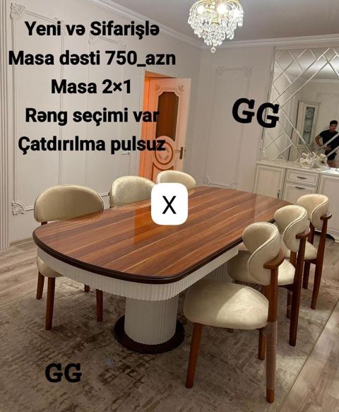 Masa dəsti – yeni və sifarişlə - Qiymət: 750 AZN (şəkildə göstərilib) — Ucuz serfeli Mebel — Masalar və stullar