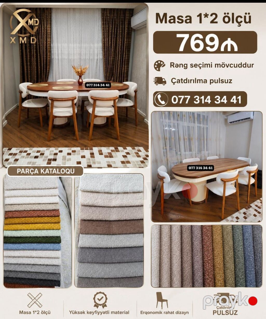 XMD Mebel – Yemək masası və stul dəsti - Masa ölçüsü: 1×2 m - Qiymət — Masalar və stullar, Bakı (3)