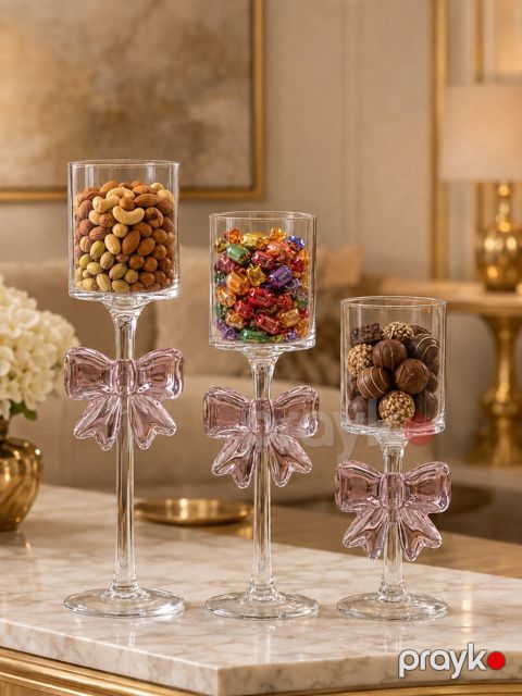 Çərəz qabı dəsti, şüşə, 25 sm/30 sm/35 sm, 400 ml, şəffaf/çəhrayı — Bakı