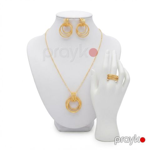 Bijuteriya dəsti boyunbağı, sırğa və üzük 9E45049-2, paslanmayan polad — Bakı