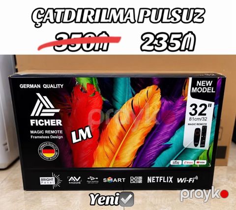 Ficher 32" (81 sm) Smart TV – Yeni model Xüsusiyyətlər: - Çərçivəsiz — Bakı