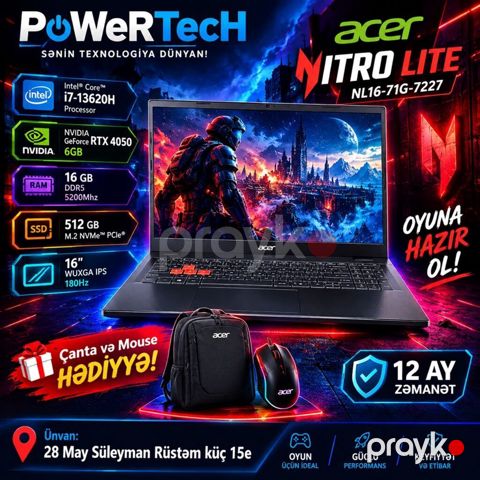 Yeni Acer Nitro, 16 Intel Core i7, 512 GB, Ünvandan götürmə, Pulsuz çatdırılma, Ödənişli çatdırılma — Bakı