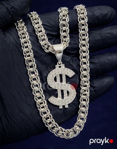 Kişilər üçün gümüş boyunbağı Dollar kulonlu, 925 əyar, 50 sm — Bakı