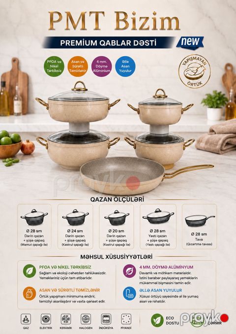 Qab-qacaq dəsti PMT, qranit, krem, 9 parça — Bakı