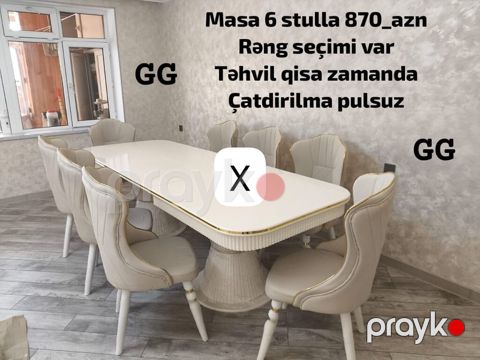 Yemək otağı dəsti – masa + 6 stul - Qiymət: 870 AZN (şəkildə — Bakı