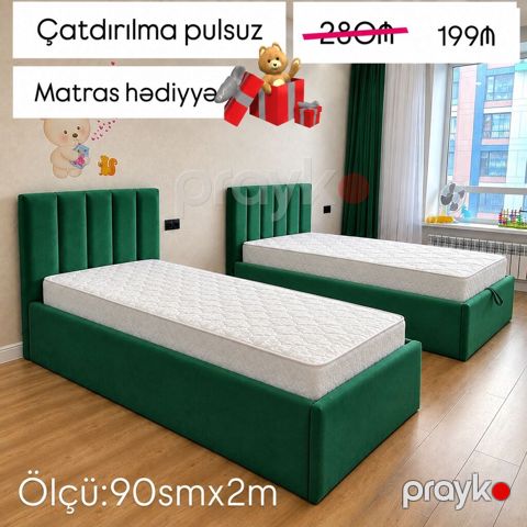 Uşaq/yeni yetmə otağı üçün müasir tək nəfərlik çarpayı - Ölçü: 90 sm — Bakı
