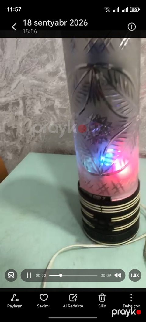 LED işıqlı dekorativ stolüstü lampa - Şəffaf, naxışlı silindrik