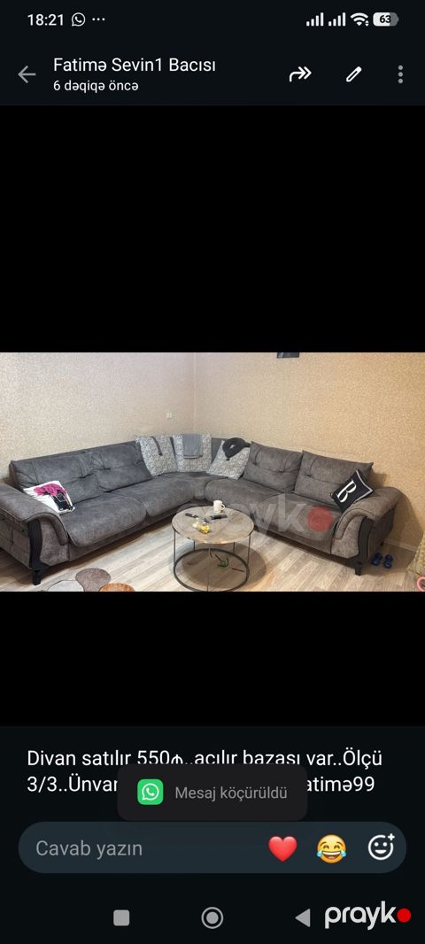 Divan satılır 550₼. açılır bazası var. Ölçü 3/3. Ünvan — Bakı