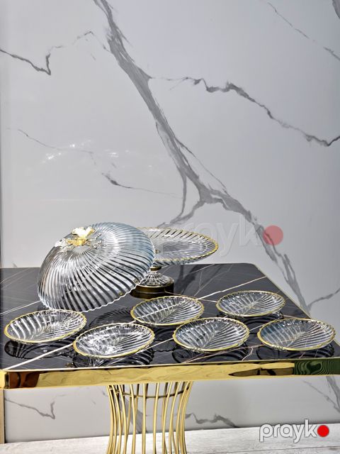 Şirniyyat qabı dəsti homestore_vm1119, 7li, şüşə, ağ/qızılı - homestore_vm1119 — Bakı