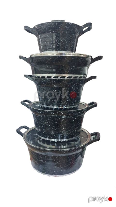 Qazan və tava dəsti AllB159, iki tutacaqlı, qranit, 5 əd, qara — Bakı
