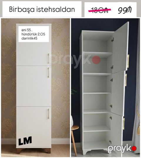 Ağ rəngli şkaf – birbaşa istehsaldan. Ölçülər: - En: 55 sm — Bakı