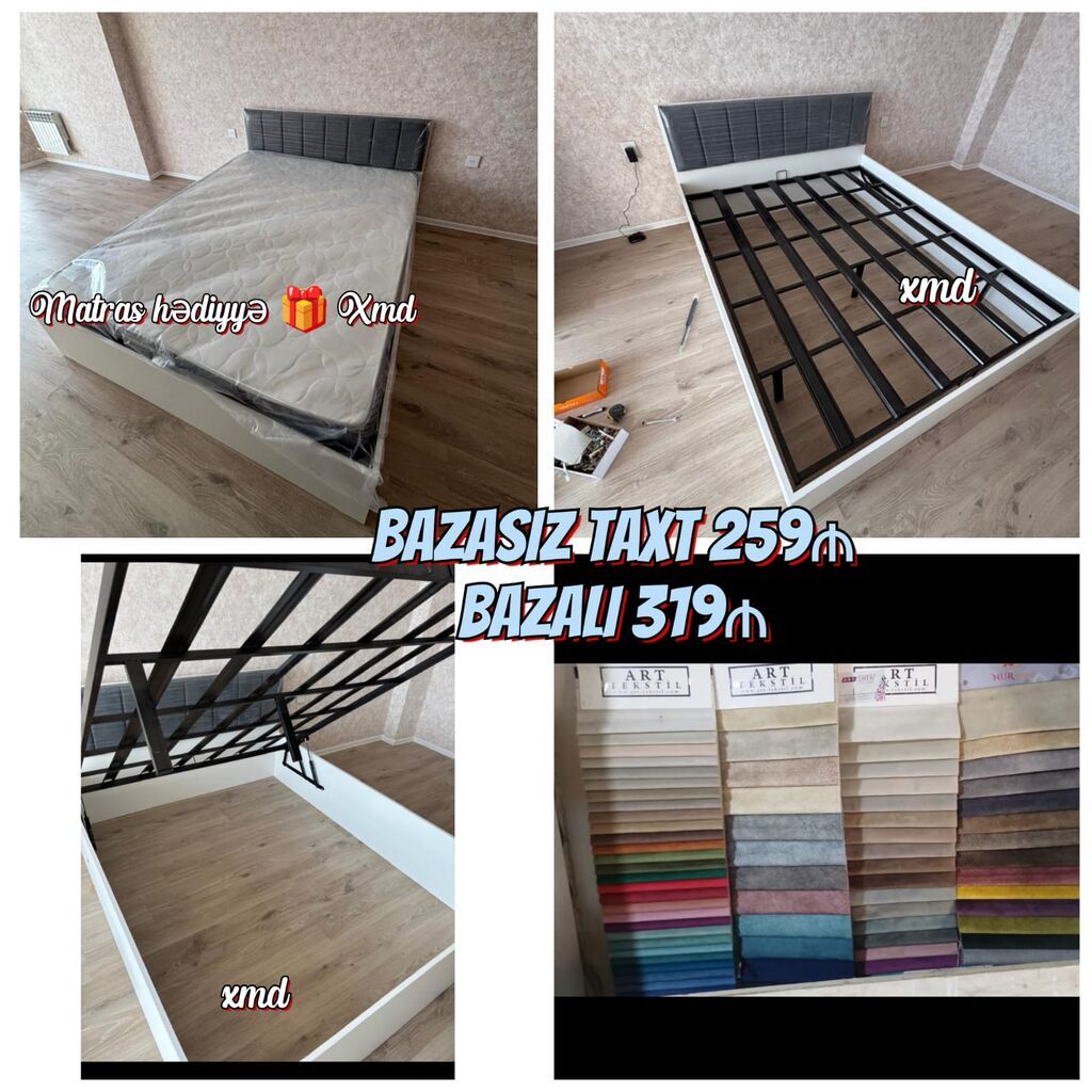 Müasir dizaynlı iki nəfərlik taxt çarpayı. Yumşaq başlıq hissəsi — Yataqlar, Bakı