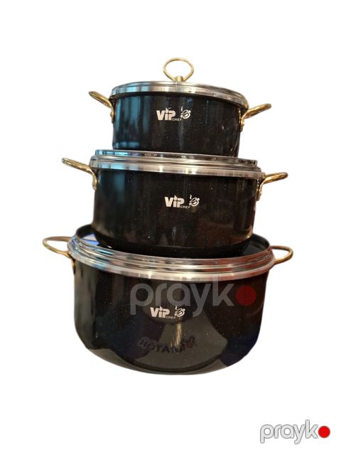 Qazan dəsti Vip Chef, qranit, qara, 20/26/32 sm, 6 əd — Bakı