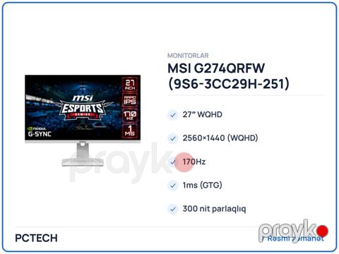 Msı G274QRFW (9S6-3CC29H-251) — Bakı
