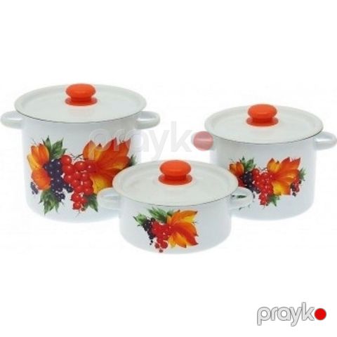 Qazan dəsti "СтальЭмаль" Qarağat N16B23, 3 ədəd, 2/3.5/5.5 L, minalanmış polad, qapaq ilə, ağ — Bakı