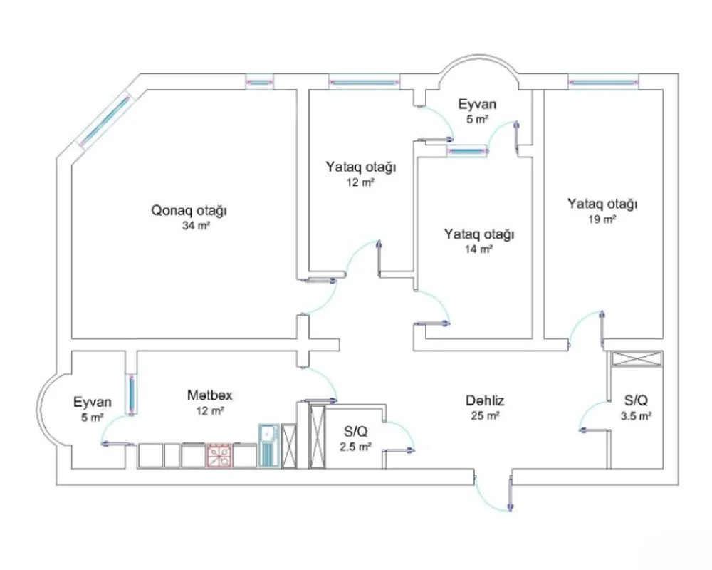 4 otaqlı mənzil, 155 m², Əliyar Əliyev — Mənzil, Bakı (6)