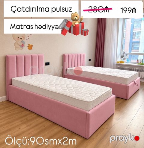Uşaq/yeniyetmə otağı üçün yumşaq başlıqlı tək nəfərlik çarpayı — Bakı
