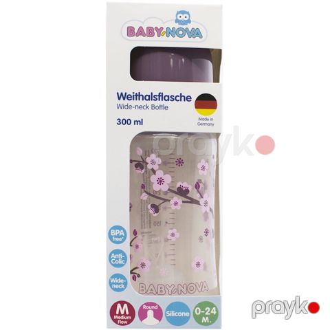 Qidalanma üçün qab Baby Nova enli boğaz ilə, 0-24 ay, dairəvi silikon əmzik ilə, 300 ml, çəhrayı — Bakı